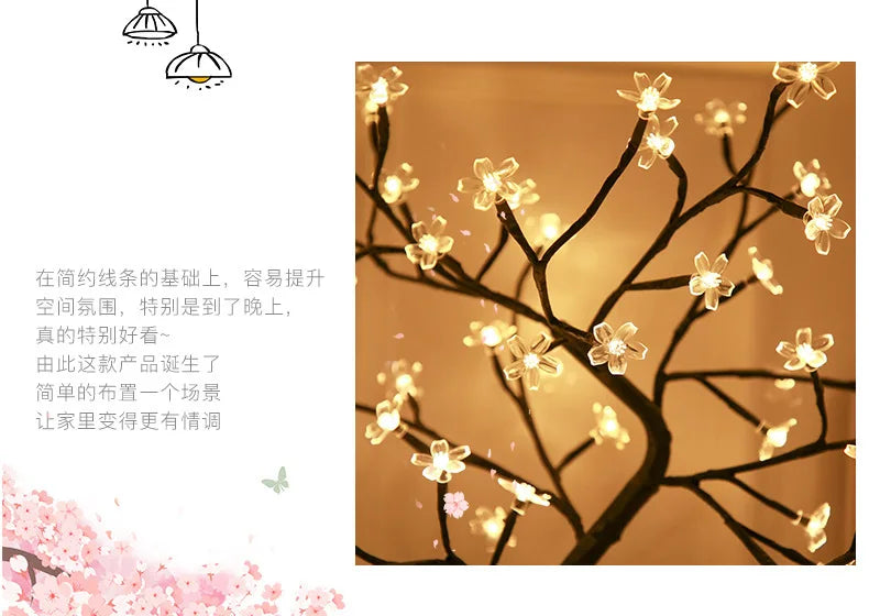 LED Kirschblüten-Baum Lampe – Warmweiß – 24/36/48 LEDs – USB & Batteriebetrieb