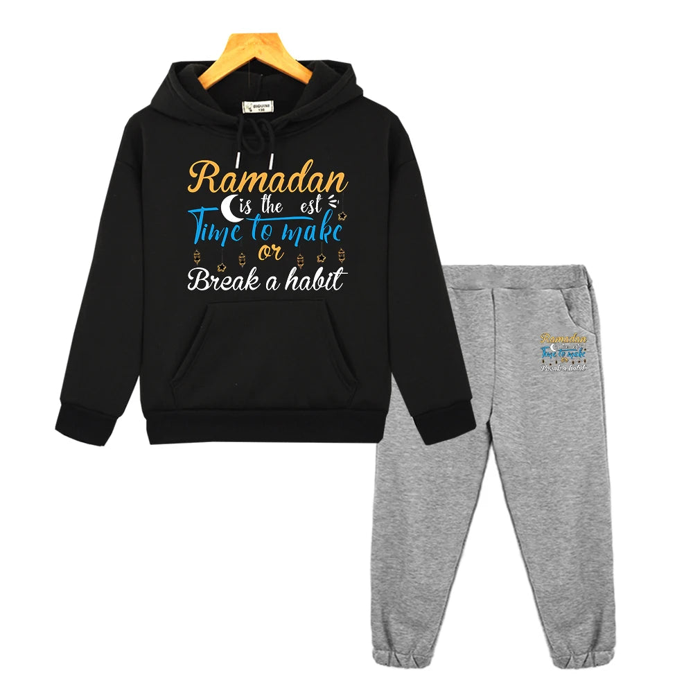Children’s Ramadan Outfit – Hoodie Set for Boys & Girls with Moon Motif