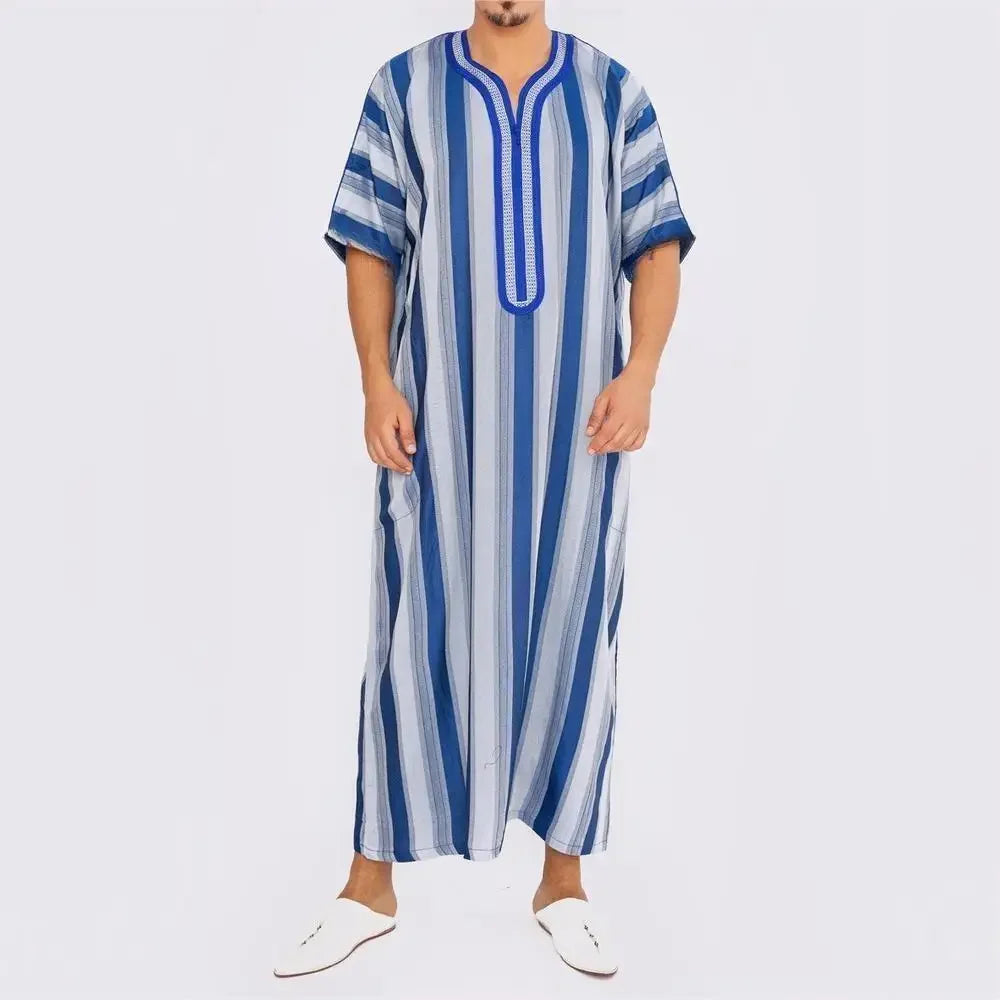Eleganter Marokkanischer Kaftan für Herren – Lockerer Schnitt mit Traditionellem Stickmuster