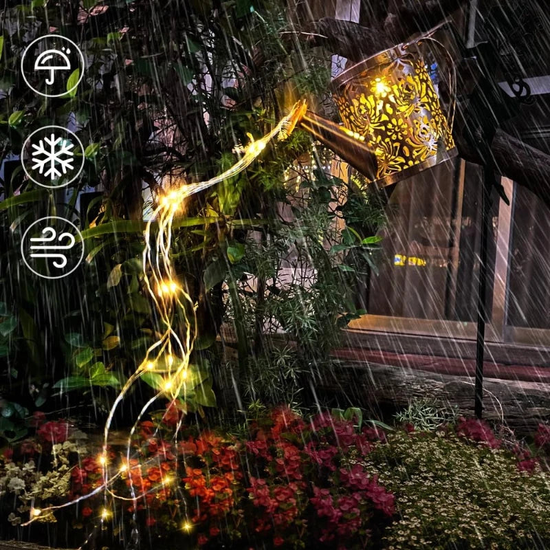 Solar Gießkanne mit LED-Lichterkette – Gartenfee Dekolampe, Wasserdicht, Warmweiß