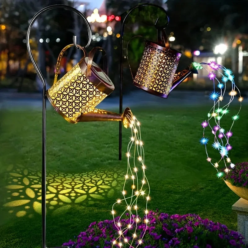 Solar-Gießkannenlampe mit LED-Lichterkette & Fließwasser-Effekt – Gartendekoration mit Haken