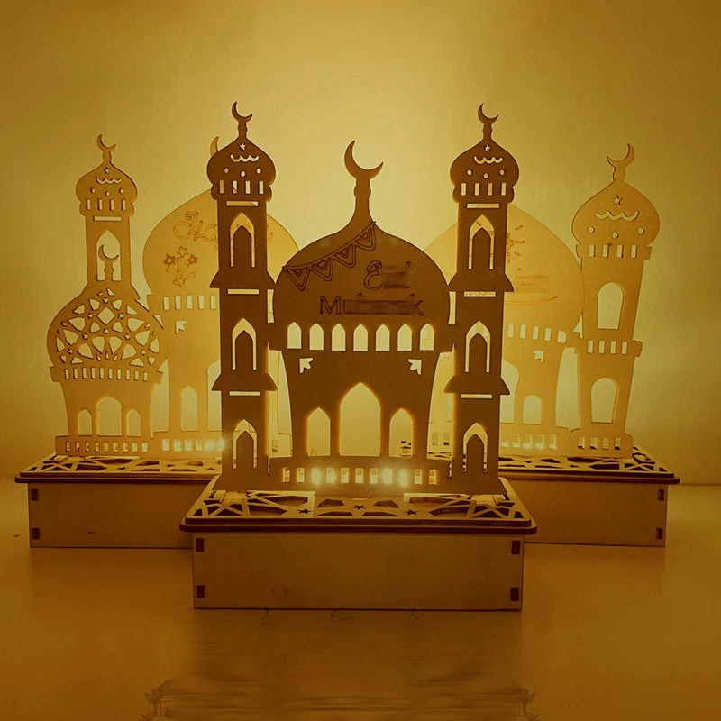 Wooden LED Lamp – Islamic Ramadan & Eid Table Ornament