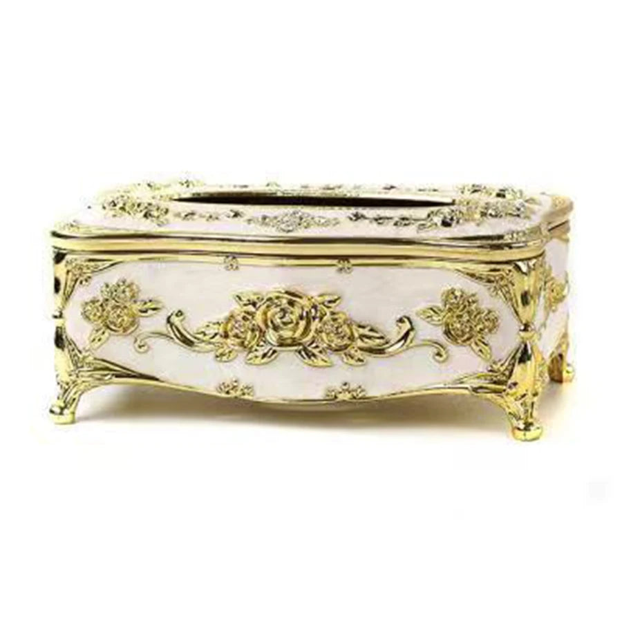 Europäische Taschentuchbox – Luxuriöser Tischspender mit Blumenverzierung, Hochwertiger Serviettenhalter für Wohnzimmer, Küche oder Hotel