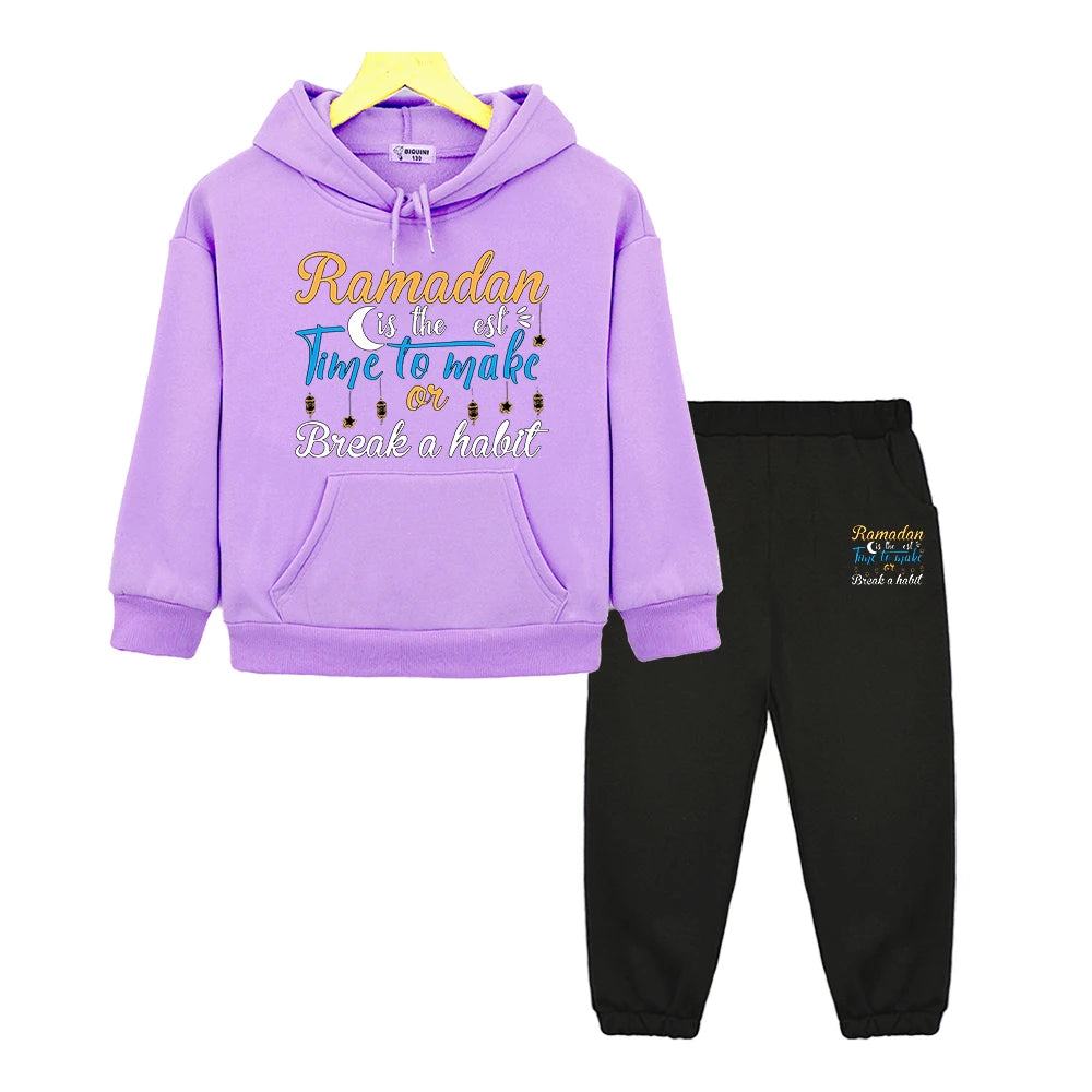 Children’s Ramadan Outfit – Hoodie Set for Boys & Girls with Moon Motif