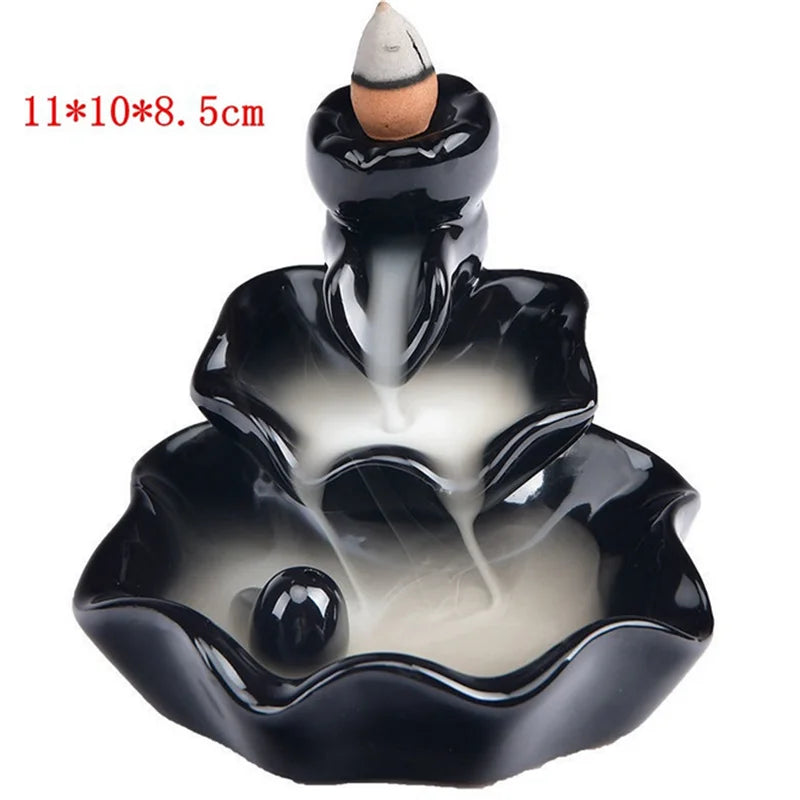 Keramik-Rückfluss-Räuchergefäß mit Lotus-Design und Fischfigur – Aromatherapie, Entspannung & Raumduft
