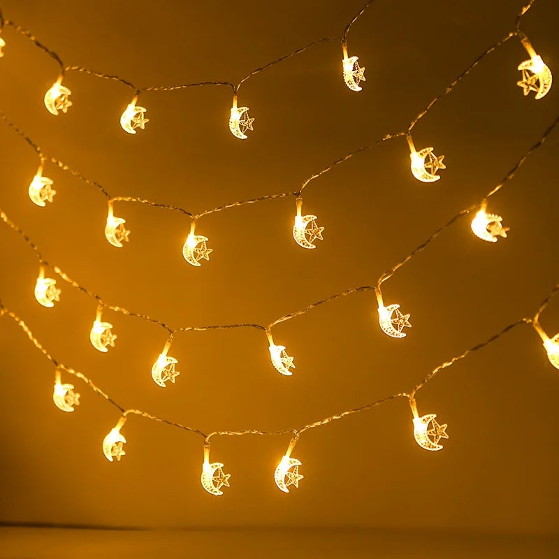 LED Lichterkette Stern & Mond – Batteriebetrieben, Warmweiß oder Bunt