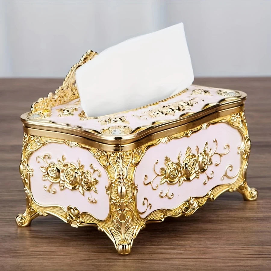 Luxuriöse Europäische Taschentuchbox – Goldverzierte Serviettenhalterung für Wohnzimmer, Hotel & Restaurant, Hochwertige Tischdekoration