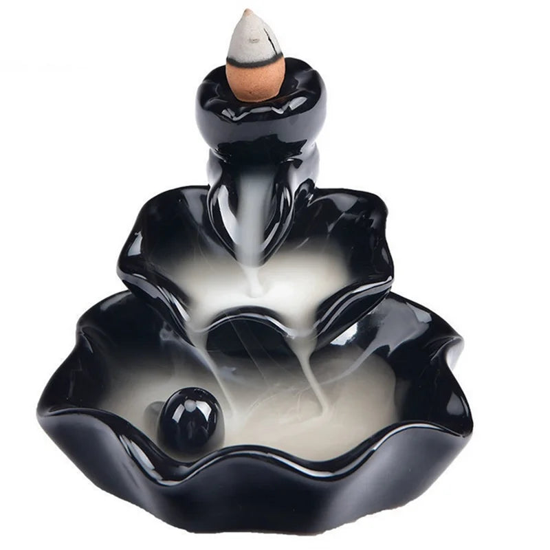Keramik-Rückfluss-Räuchergefäß mit Lotus-Design und Fischfigur – Aromatherapie, Entspannung & Raumduft