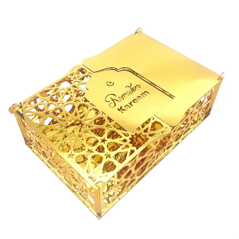 Luxuriöse Goldene Acryl Bonbon- und Aufbewahrungsbox – Elegante Ramadan & Festtagsdekoration