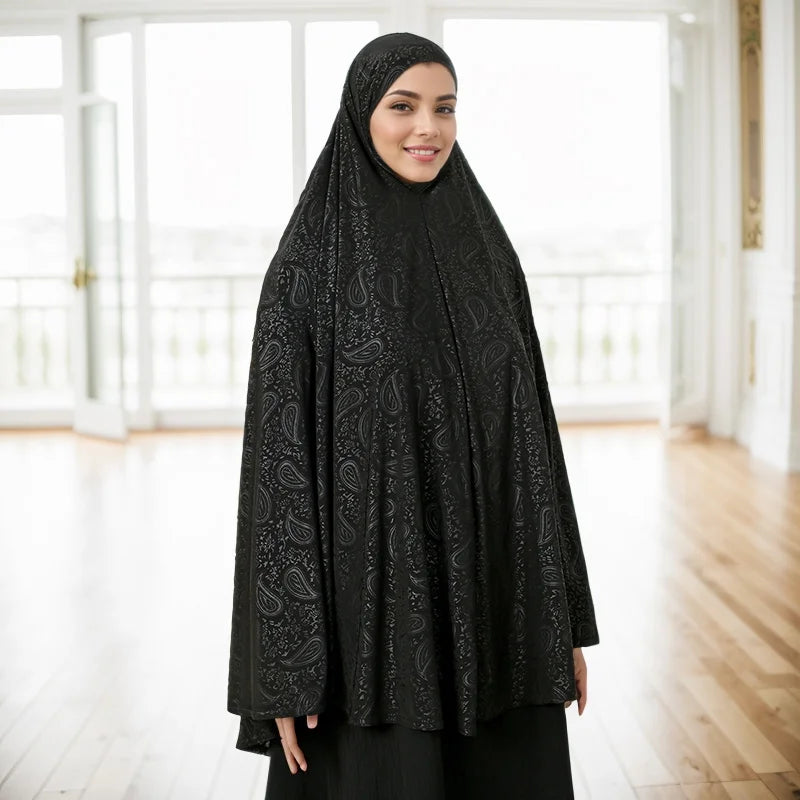 Bequemer Einteiler-Hijab mit elegantem Paisley-Muster – Ideal zum Beten & für den Alltag