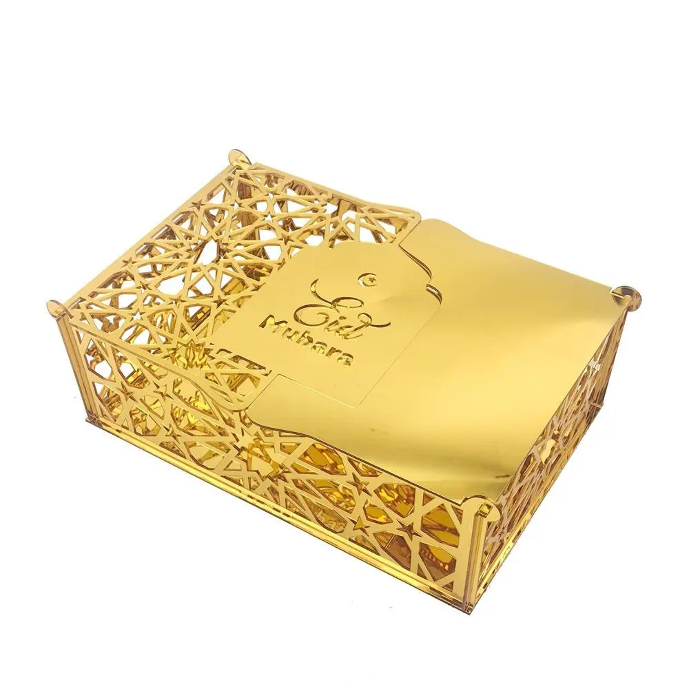Luxuriöse Goldene Acryl Bonbon- und Aufbewahrungsbox – Elegante Ramadan & Festtagsdekoration