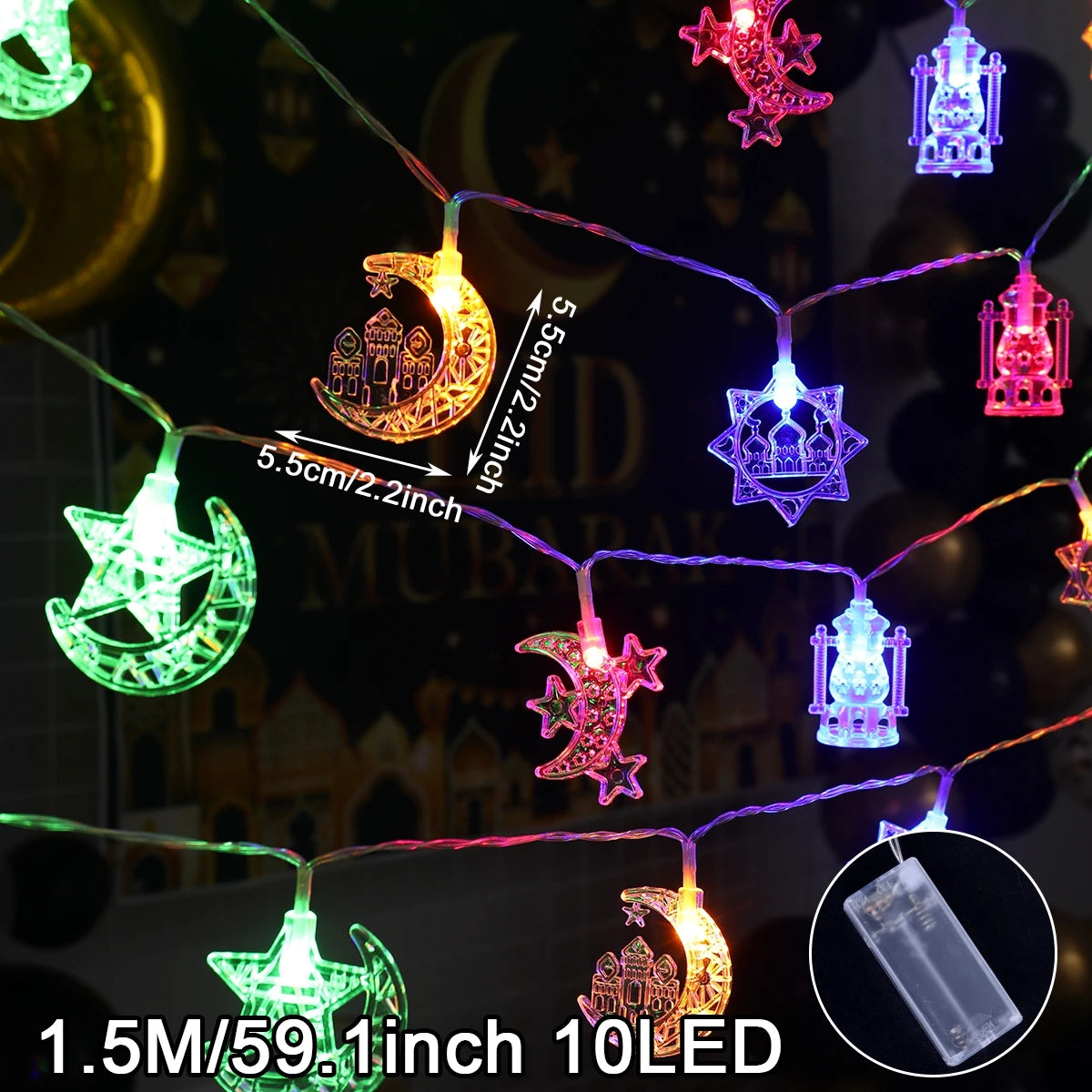 LED Lichterkette – Mond & Laterne Ramadan Dekoration, Warmweiß