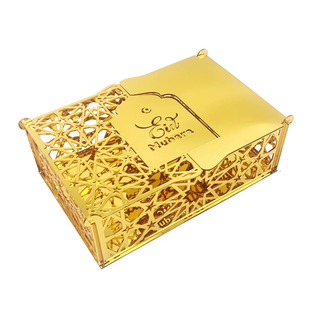 Luxuriöse Goldene Acryl Bonbon- und Aufbewahrungsbox – Elegante Ramadan & Festtagsdekoration