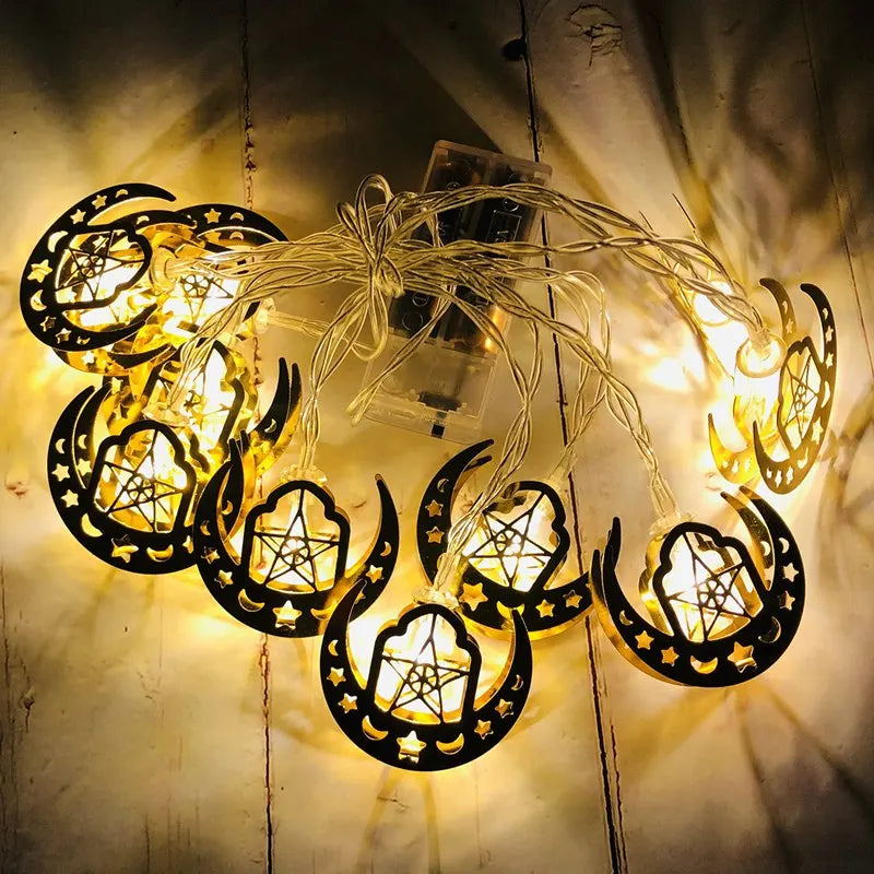 LED Lichterkette – Mond & Laterne Ramadan Dekoration, Warmweiß