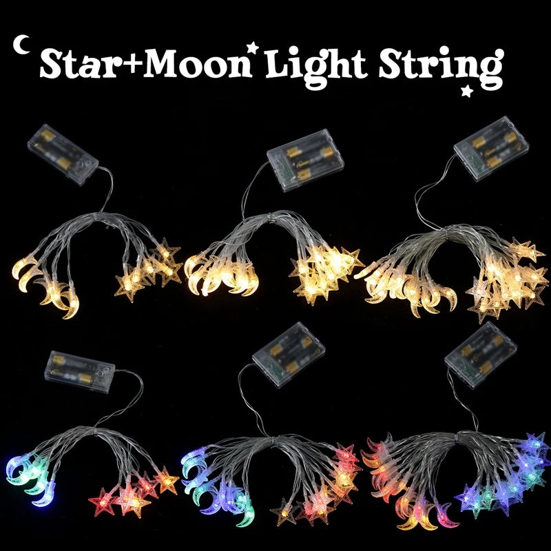 LED Lichterkette Stern & Mond – Batteriebetrieben, Warmweiß oder Bunt