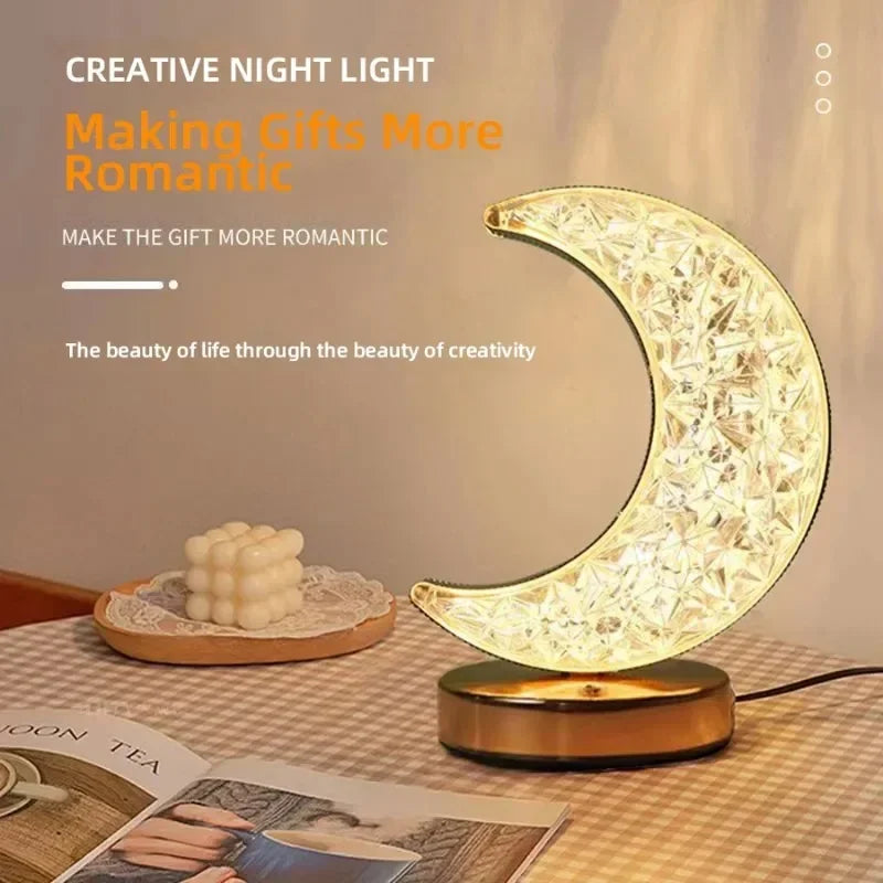 Kristall-Mondlampe – Touch-Dimmbar, USB-Wiederaufladbar, 3 Lichtfarben, LED-Nachtlicht für Schlafzimmer & Wohnambiente