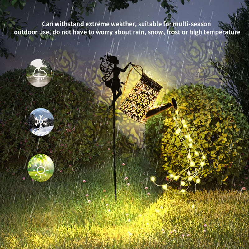 Solar Gießkanne mit LED-Lichterkette – Gartenfee Dekolampe, Wasserdicht, Warmweiß