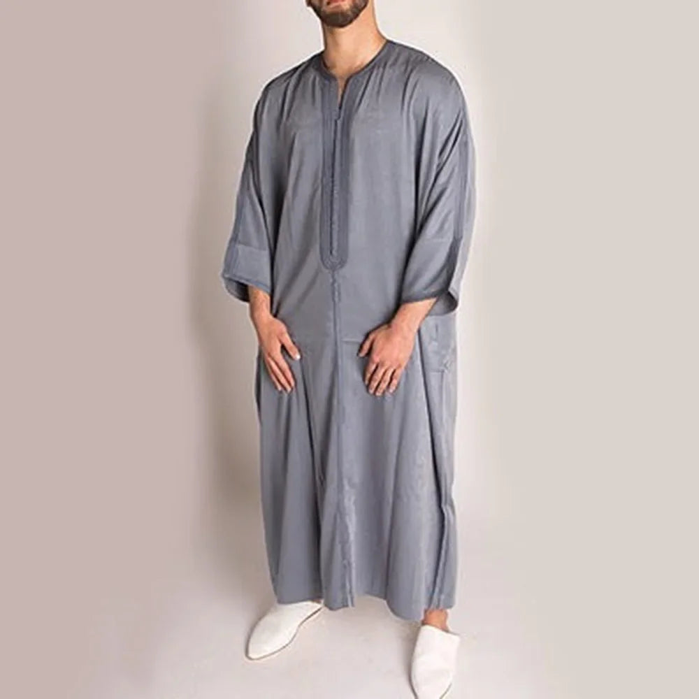 Eleganter Marokkanischer Kaftan für Herren – Lockerer Schnitt mit Traditionellem Stickmuster