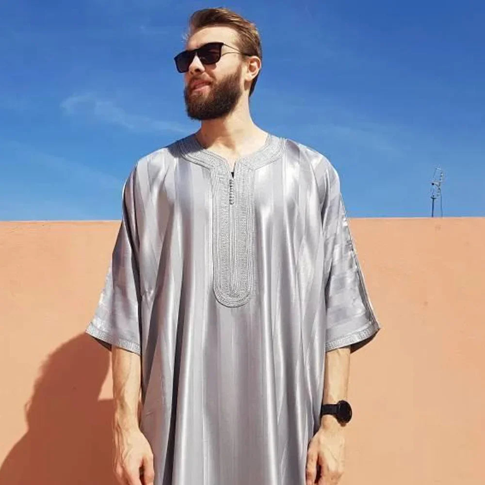 Eleganter Marokkanischer Kaftan für Herren – Lockerer Schnitt mit Traditionellem Stickmuster