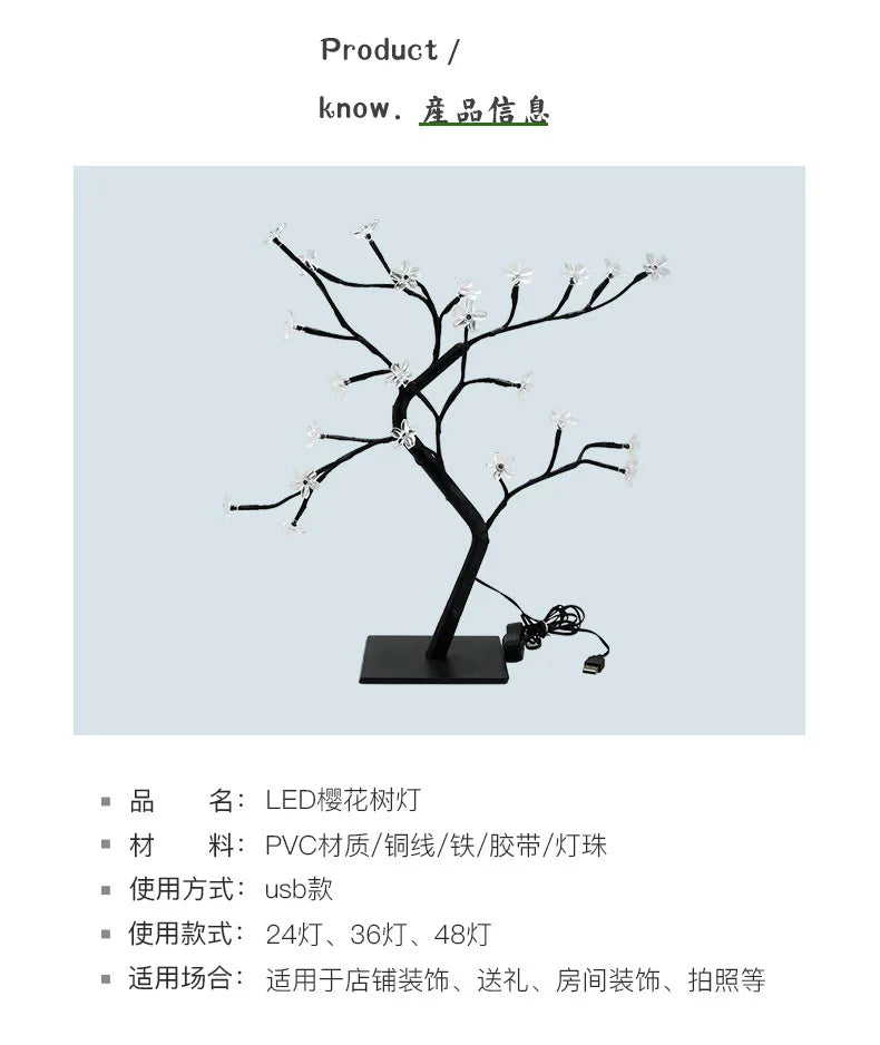 LED Kirschblüten-Baum Lampe – Warmweiß – 24/36/48 LEDs – USB & Batteriebetrieb