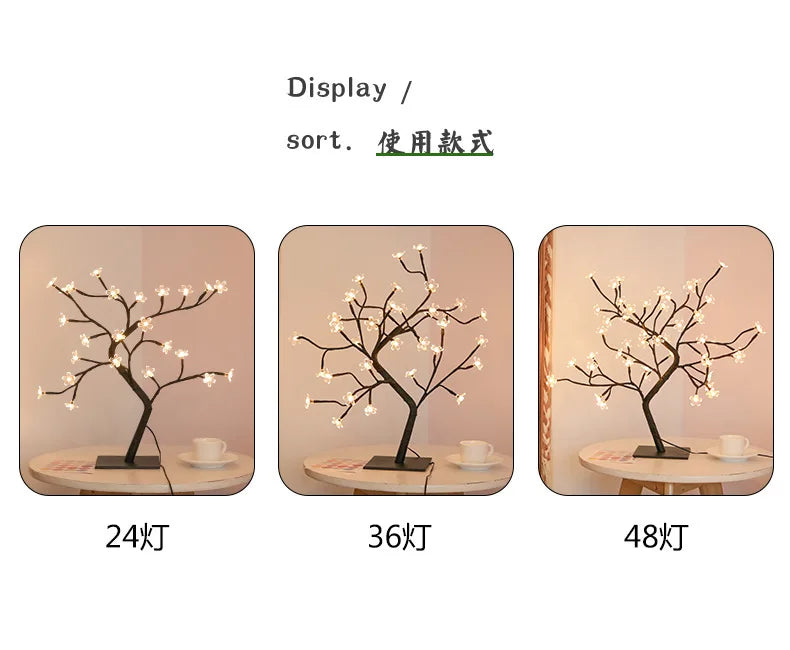 LED Kirschblüten-Baum Lampe – Warmweiß – 24/36/48 LEDs – USB & Batteriebetrieb