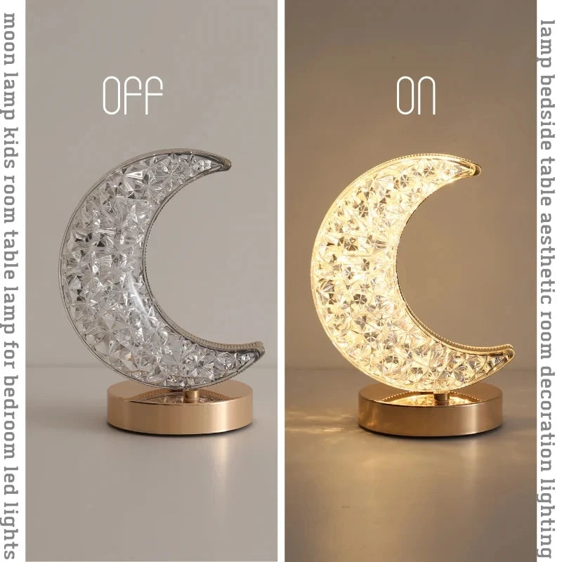 Kristall-Mondlampe – Touch-Dimmbar, USB-Wiederaufladbar, 3 Lichtfarben, LED-Nachtlicht für Schlafzimmer & Wohnambiente