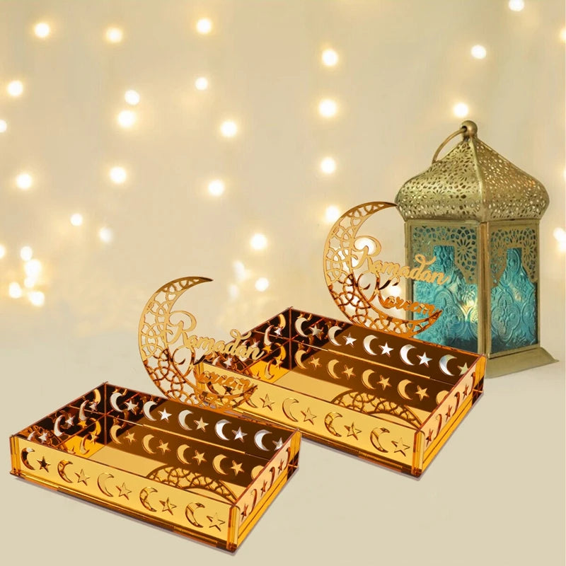 Elegant Eid & Ramadan Tray – Acrylic Decor Plate for Table Centerpieces