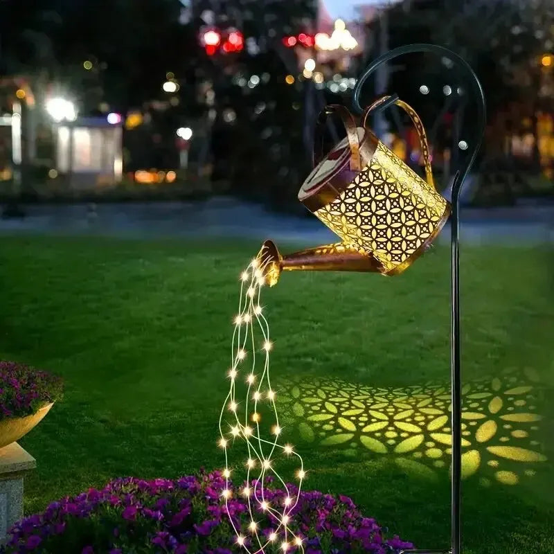 Solar-Gießkannenlampe mit LED-Lichterkette & Fließwasser-Effekt – Gartendekoration mit Haken
