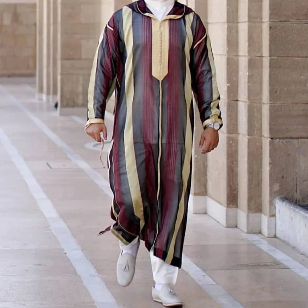 Eleganter Marokkanischer Kaftan für Herren – Lockerer Schnitt mit Traditionellem Stickmuster
