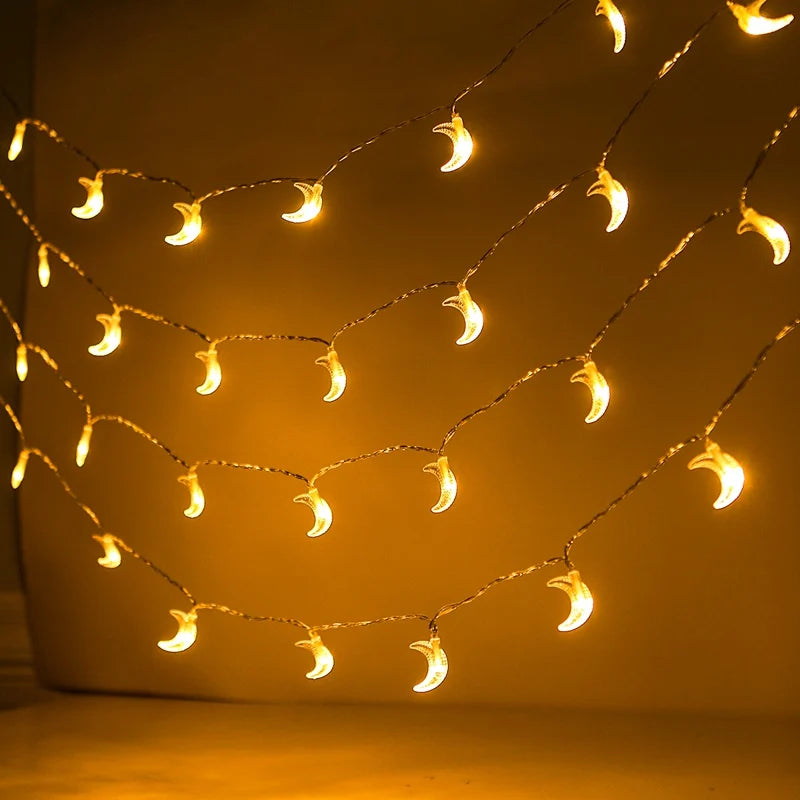 LED Lichterkette Stern & Mond – Batteriebetrieben, Warmweiß oder Bunt