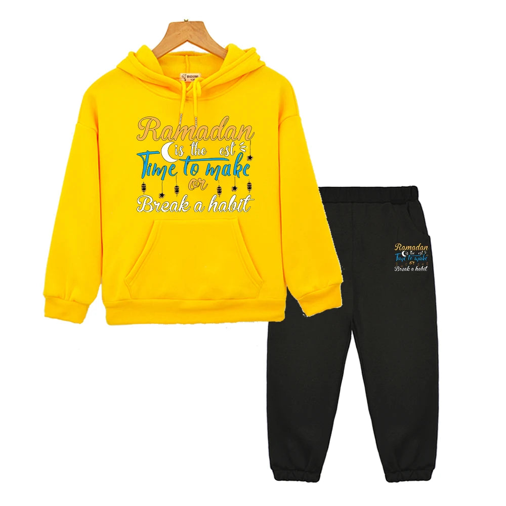 Children’s Ramadan Outfit – Hoodie Set for Boys & Girls with Moon Motif