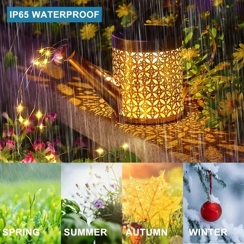 Solar-Gießkannenlampe mit LED-Lichterkette & Fließwasser-Effekt – Gartendekoration mit Haken