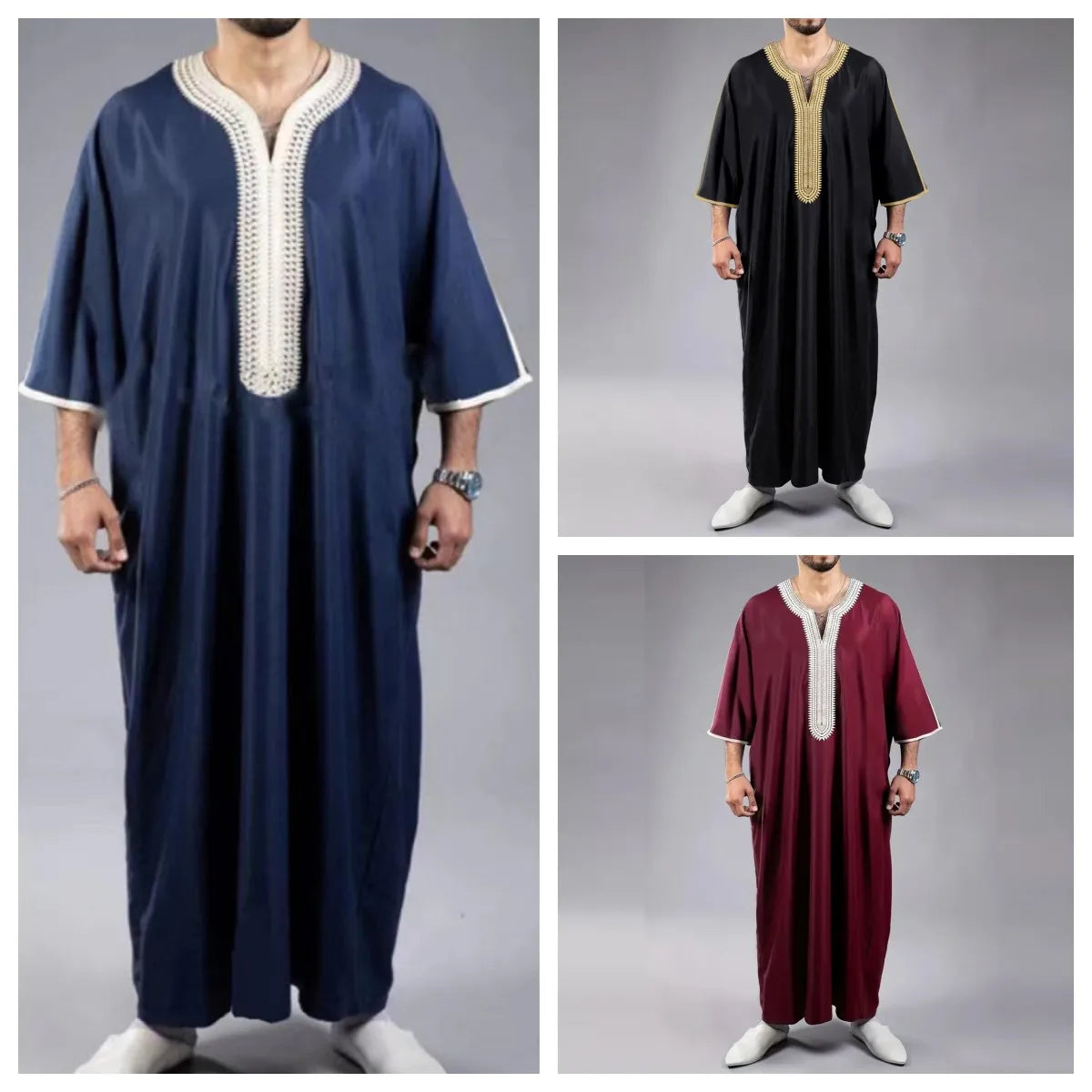 Herren Kaftan mit Stickerei – Locker geschnitten, kurzärmlig, atmungsaktiv – Traditionelles marokkanisches Design