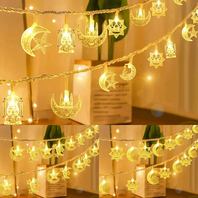 LED Lichterkette Stern & Mond – Batteriebetrieben, Warmweiß oder Bunt