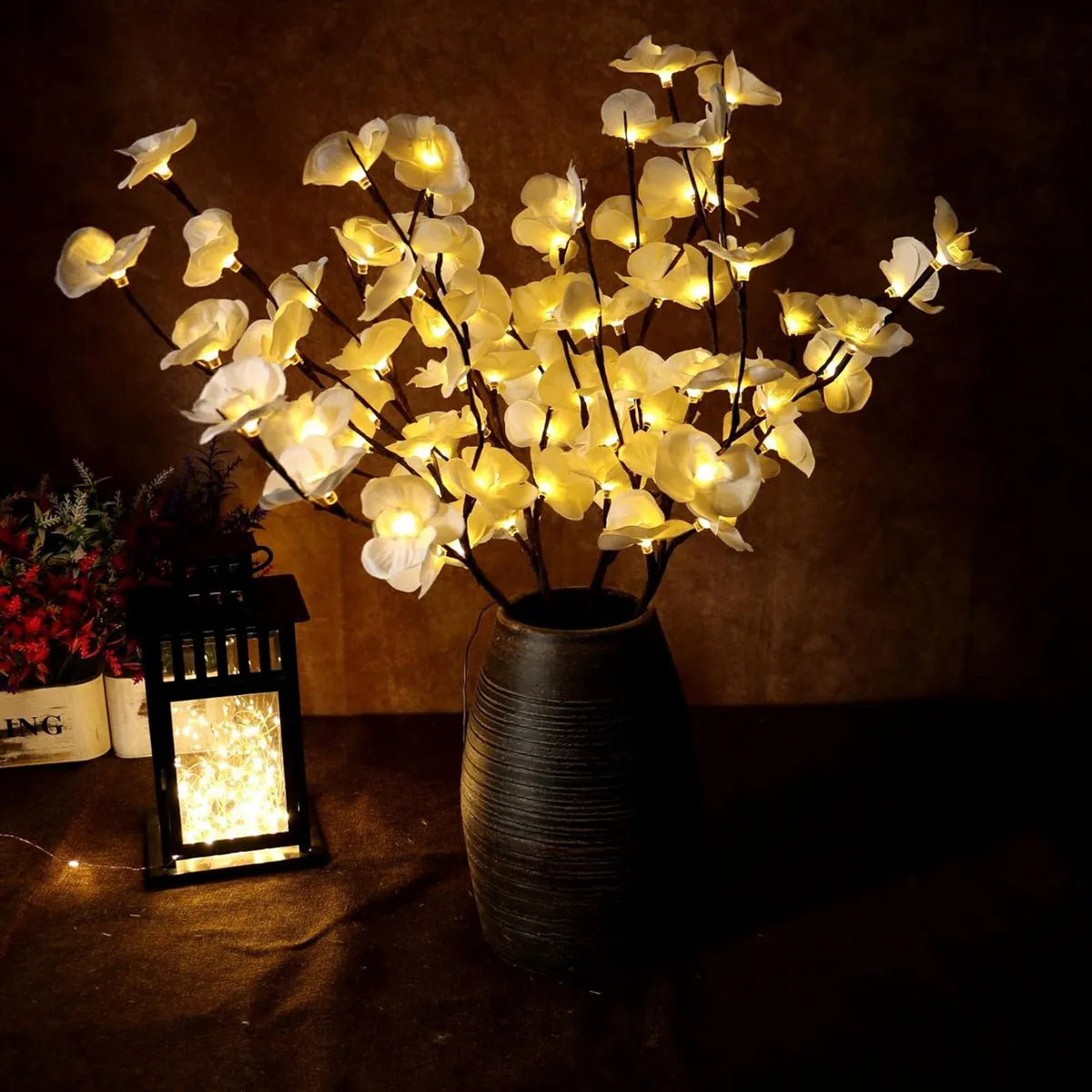 LED Orchideen-Blumenlicht – Weiße Phalaenopsis – 20–50 LEDs – Batteriebetrieben