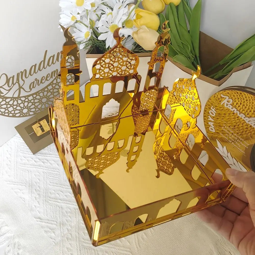 Luxuriöse Goldene Acryl Bonbon- und Aufbewahrungsbox – Elegante Ramadan & Festtagsdekoration