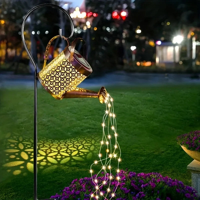 Solar-Gießkannenlampe mit LED-Lichterkette & Fließwasser-Effekt – Gartendekoration mit Haken