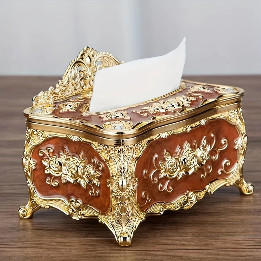 Luxuriöse Europäische Taschentuchbox – Goldverzierte Serviettenhalterung für Wohnzimmer, Hotel & Restaurant, Hochwertige Tischdekoration
