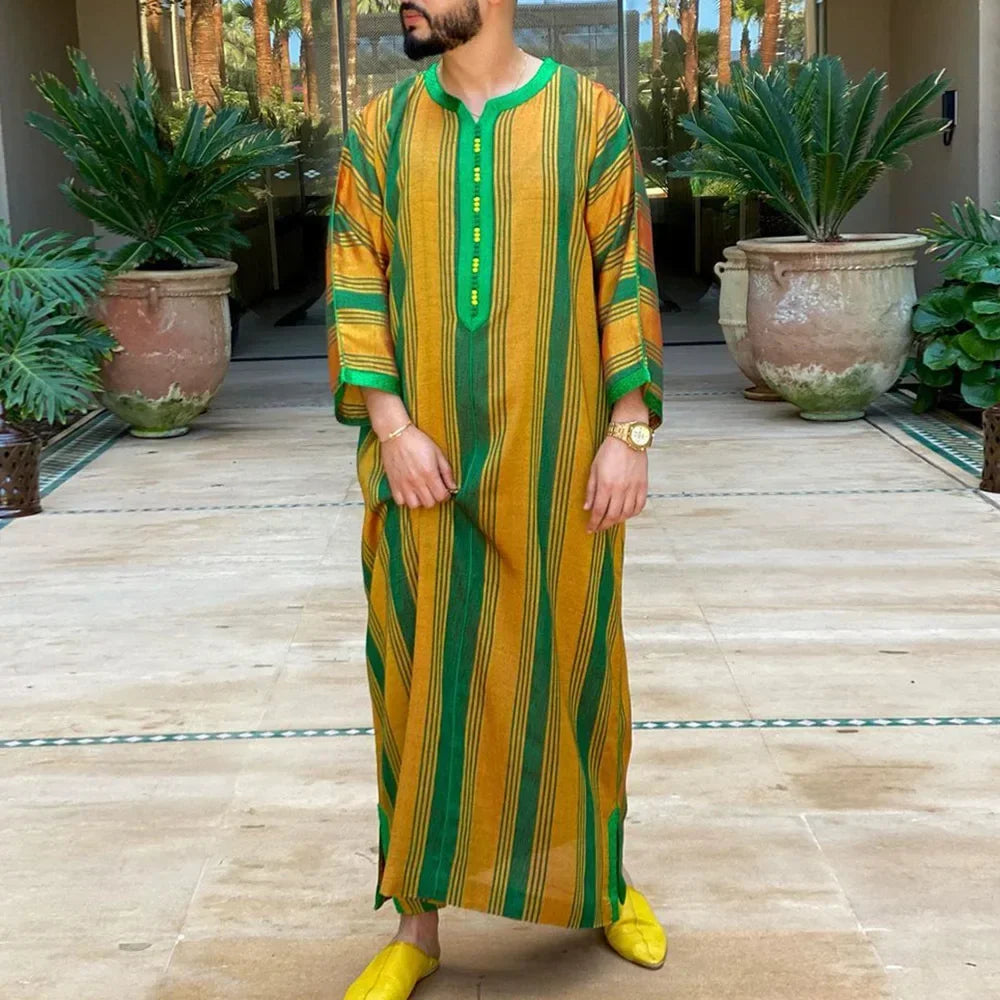 Eleganter Marokkanischer Kaftan für Herren – Lockerer Schnitt mit Traditionellem Stickmuster