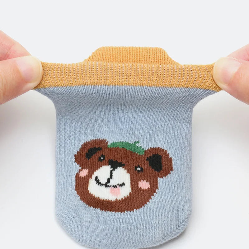 6 Paar Kinder-Baumwollsocken – Süße rutschfeste Bodensocken mit Cartoon-Tiermotiv, atmungsaktiv & bequem für Babys