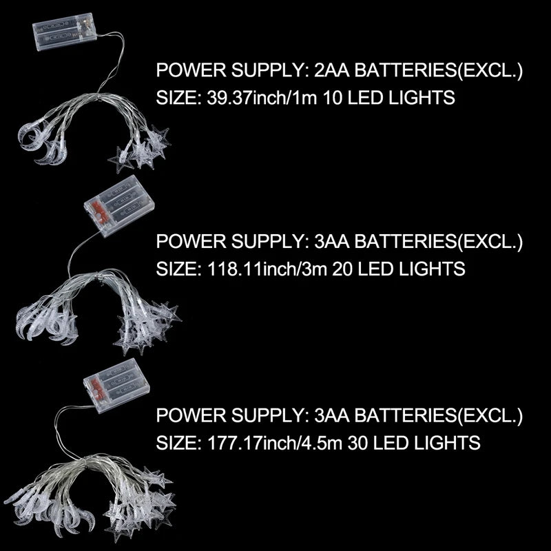LED Lichterkette Stern & Mond – Batteriebetrieben, Warmweiß oder Bunt