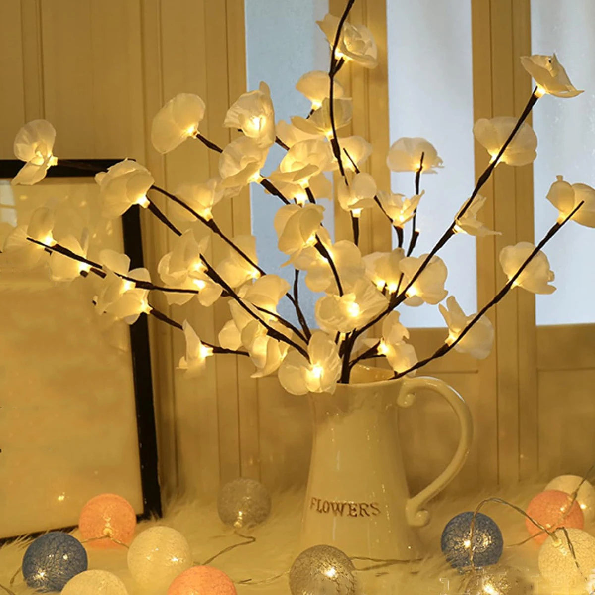 LED Orchideen-Blumenlicht – Weiße Phalaenopsis – 20–50 LEDs – Batteriebetrieben