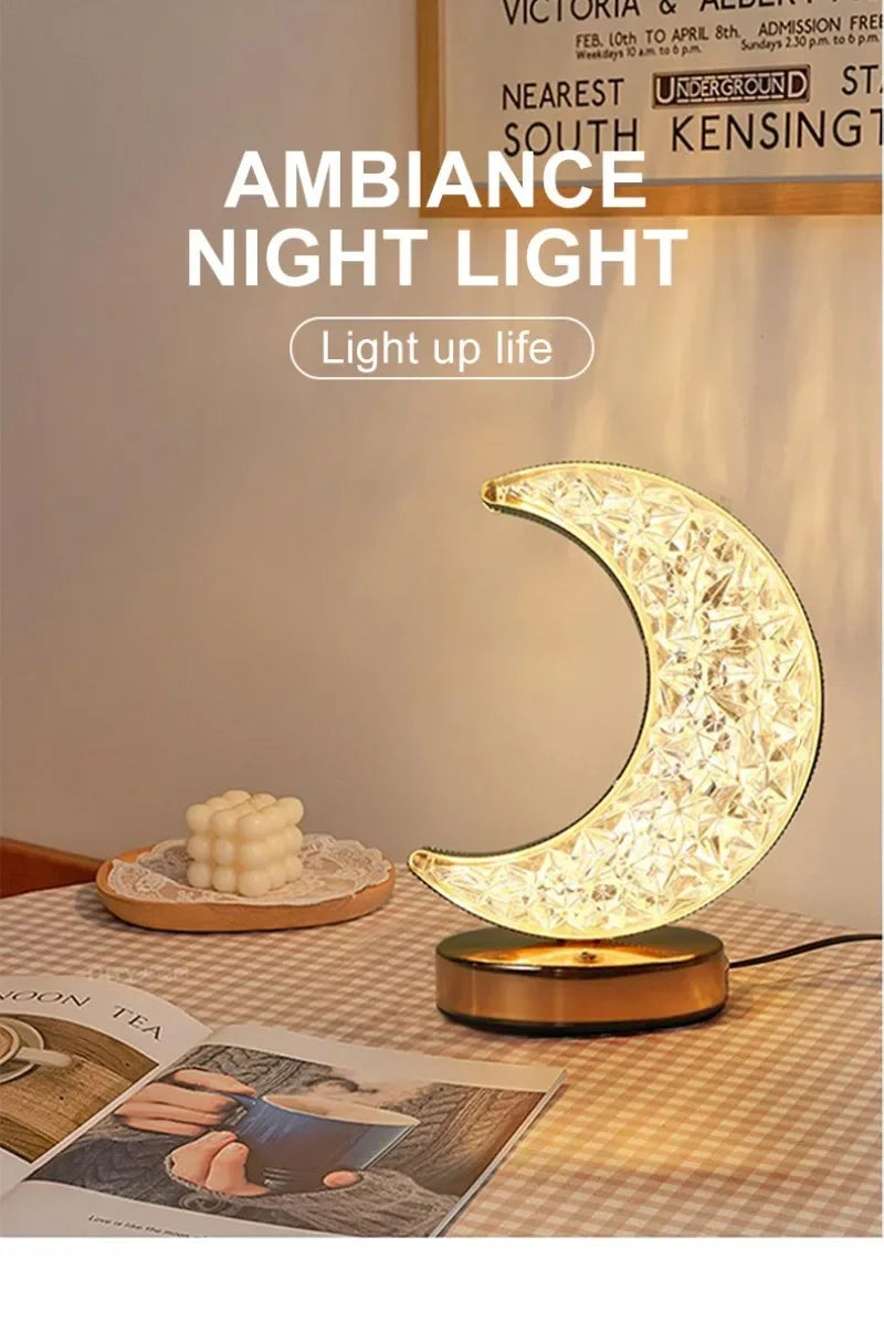 Kristall-Mondlampe – Touch-Dimmbar, USB-Wiederaufladbar, 3 Lichtfarben, LED-Nachtlicht für Schlafzimmer & Wohnambiente