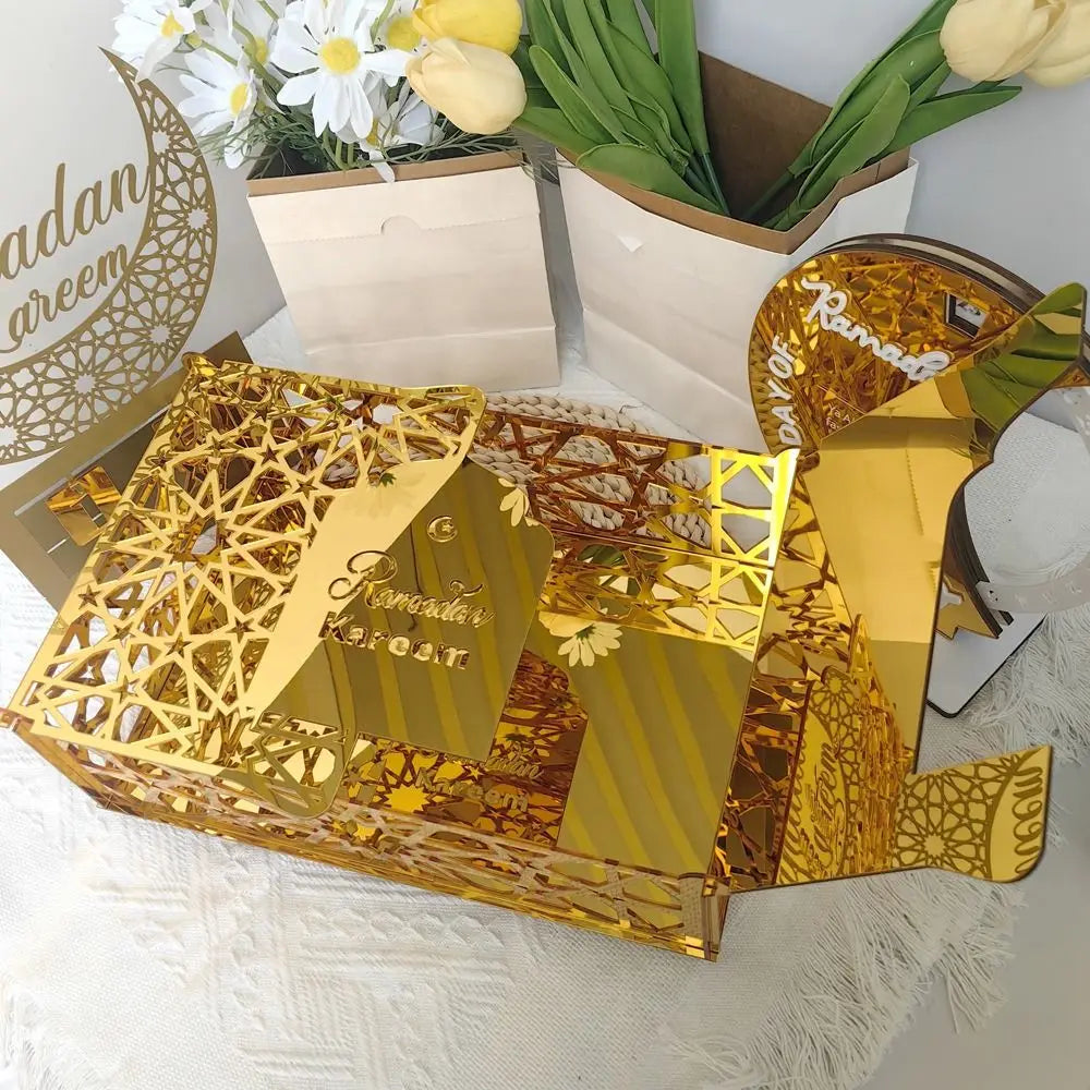 Luxuriöse Goldene Acryl Bonbon- und Aufbewahrungsbox – Elegante Ramadan & Festtagsdekoration