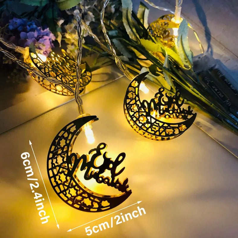 LED Lichterkette – Mond & Laterne Ramadan Dekoration, Warmweiß