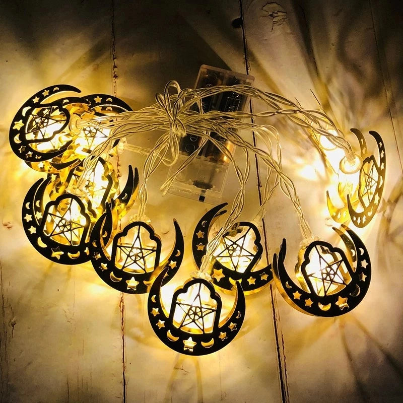 LED Lichterkette – Mond & Laterne Ramadan Dekoration, Warmweiß