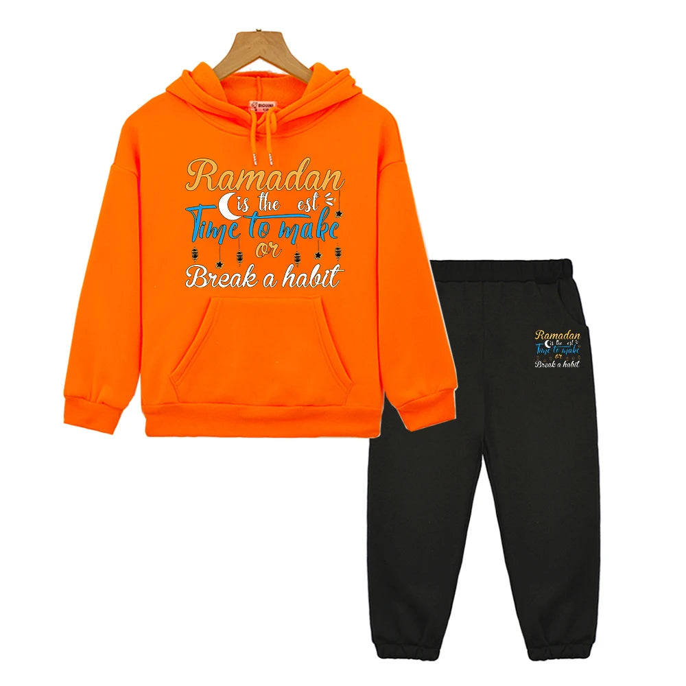 Children’s Ramadan Outfit – Hoodie Set for Boys & Girls with Moon Motif
