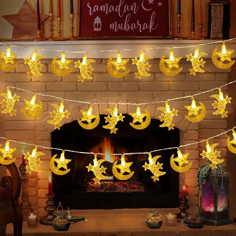 LED Lichterkette Stern & Mond – Batteriebetrieben, Warmweiß oder Bunt