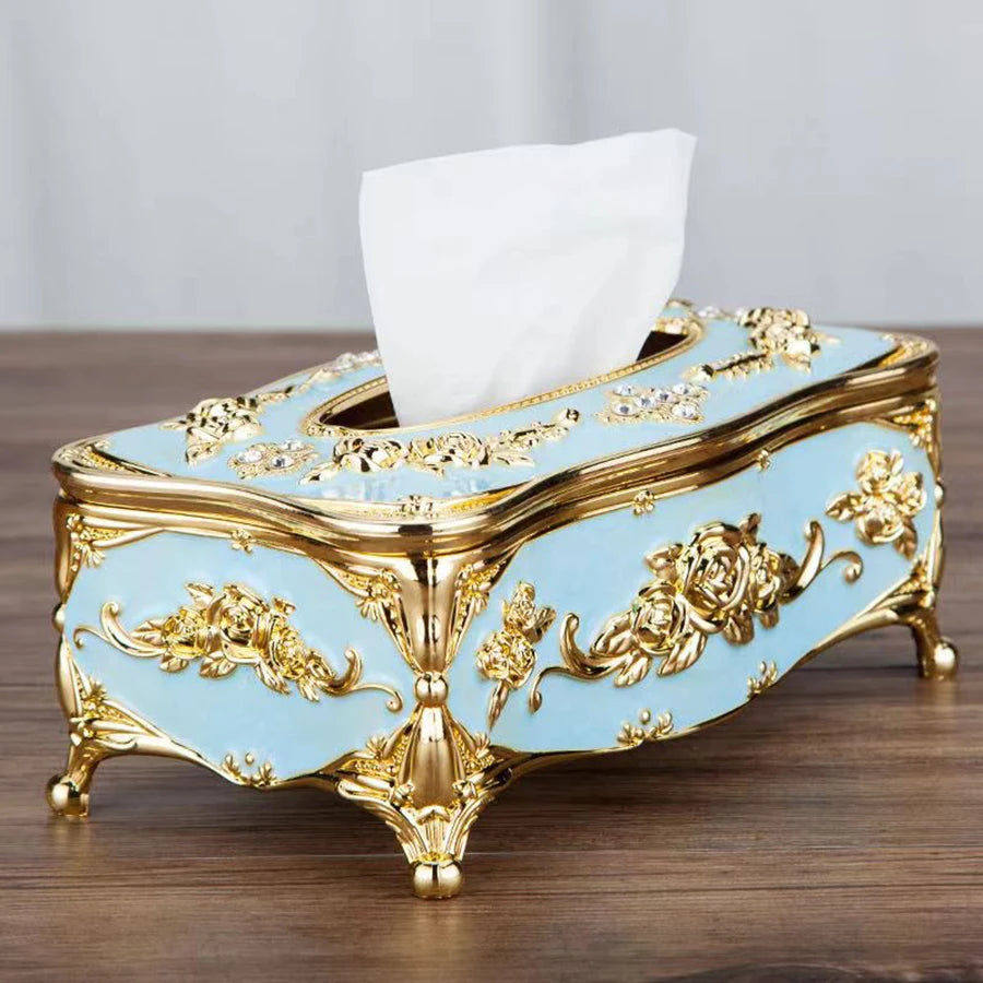 Europäische Taschentuchbox – Luxuriöser Tischspender mit Blumenverzierung, Hochwertiger Serviettenhalter für Wohnzimmer, Küche oder Hotel