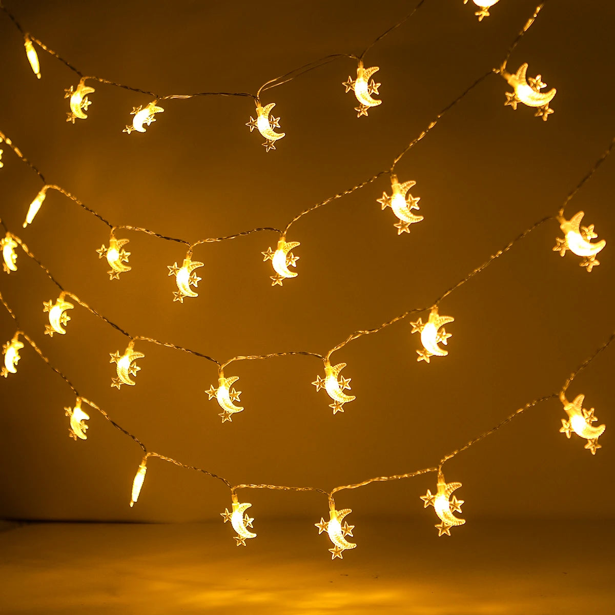 LED Lichterkette Stern & Mond – Batteriebetrieben, Warmweiß oder Bunt